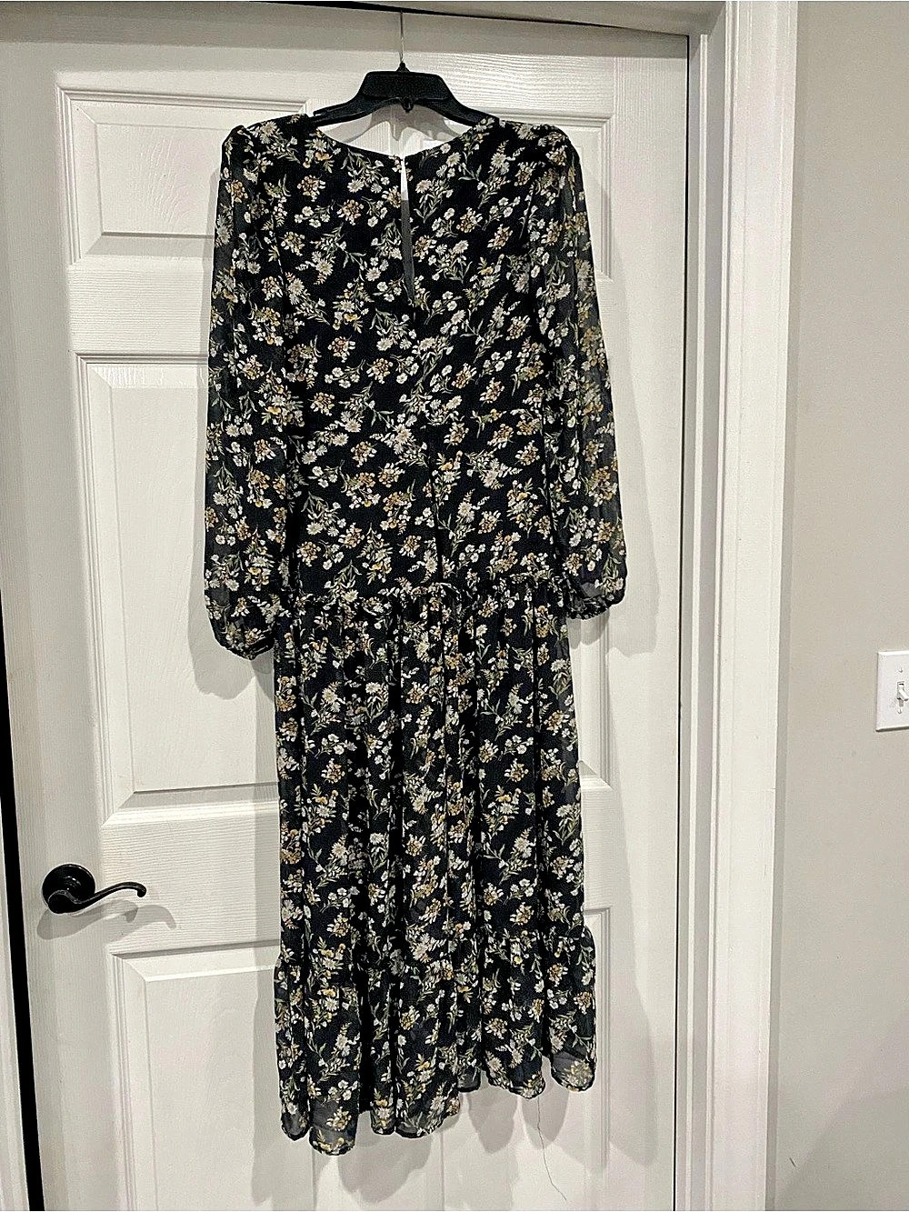 ASTR the Label Salinas Floral Long Sleeve Midi Dress Black & Yellow Medium